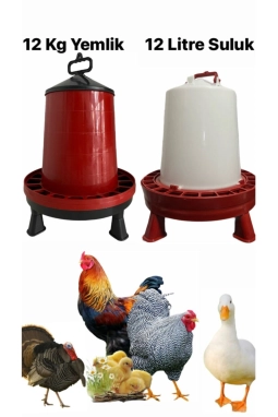 Ayaklı Yemlik Ve Suluk 2li Set 12 Kg Tavuk Yemliği Hindi Kanatlı Kümes Hayvanı Yemlikleri