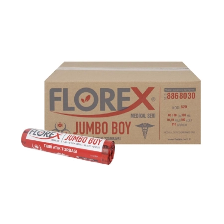 Tıbbi Atık Torbası Jumbo Boy 80*110 cm. (800 gr.) / 10 Rulo (100 Adet)