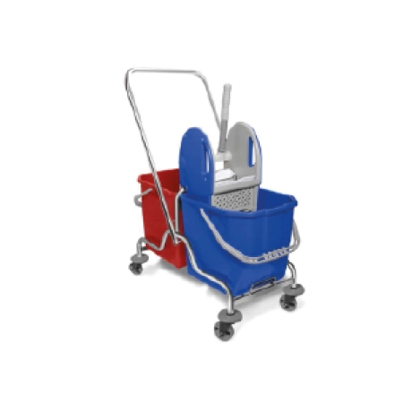 Çift Kovalı Temizlik Arabası Metal Gövde Plastik Pres