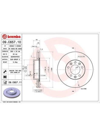 BREMBO 09.C657.11 | Fren Diski Ön Havalı 266 mm (Peugeot 308 II 13-/ 308 Sw II 14 -) | 2 Adet