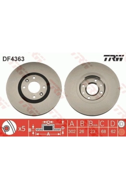 TRW DF4363 | Disk On 07 ≫, Pt.207-C4.Picasso Kaplamalı | 1 Adet