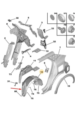 PSA 9832023580 | Peugeot 2008 2020-2023 Sol Arka Çamurluk Davlumbaz Orijinal