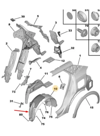 PSA 9832023580 | Peugeot 2008 2020-2023 Sol Arka Çamurluk Davlumbaz Orijinal