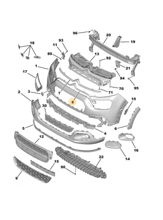 PSA 9835653180 | Citroen C3 B618 Makyajlı Ön Tampon Alt Nikelajı Orijinal