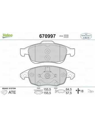 VALEO 670997 | Fren Balata Ön 08 > Partner Tepee 1.6Hdi