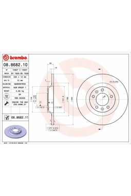 BREMBO 08.8682.10 | Fren Diski Arka [290 / 12-10 mm]-(Peugeot 407 1.6 HDI 1.8 2.0 2.0Hdı) | 2 Adet
