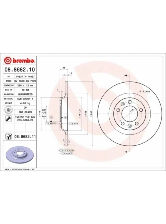 BREMBO 08.8682.10 | Fren Diski Arka [290 / 12-10 mm]-(Peugeot 407 1.6 HDI 1.8 2.0 2.0Hdı) | 2 Adet