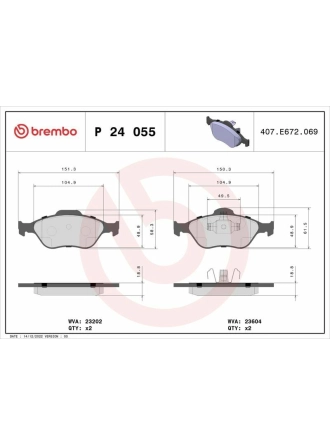 BREMBO P24055 | Fren Balatası Yaris Mazda 2 06-Ön
