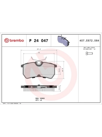 BREMBO P24047 | Fren Balatası Arka (Ford Focus 98 -)
