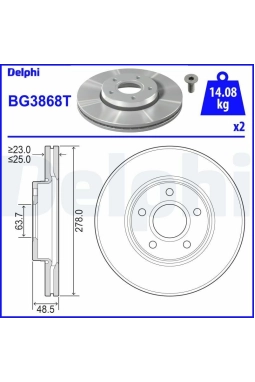 DELPHI BG3868T | Disk On 05-08 Focus 1.4-1.6 (Ø=278) Kaplamalı | 1 Adet