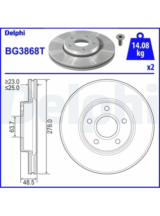 DELPHI BG3868T | Disk On 05-08 Focus 1.4-1.6 (Ø=278) Kaplamalı | 1 Adet