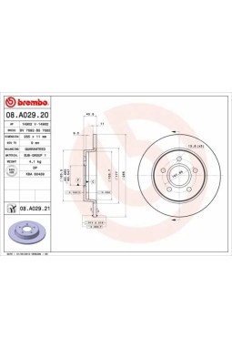 BREMBO 08.A029.20 | Fren Diski Arka (265mm) (Ford Focus Cmax 04 -) | 2 Adet