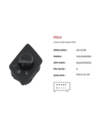 Kraw Ayna Ayar Anahtarı Vw Polo 2002-2010 6 Uç Pin 6Q0959565D Kraw AN453B