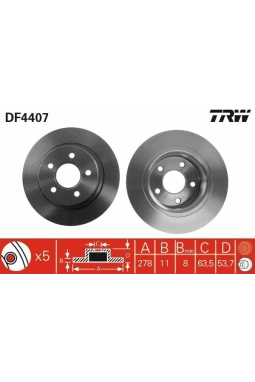 TRW DF4407 | Disk Arka 03-Connect 1.8Di-TDCI | 1 Adet