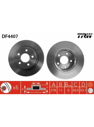 TRW DF4407 | Disk Arka 03-Connect 1.8Di-TDCI | 1 Adet