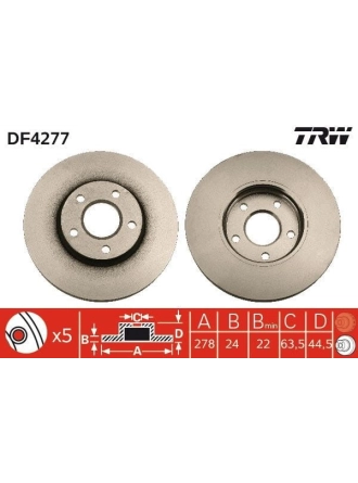 TRW DF4277 | Fren Diski Ön Tourneo Connect 02-131.8 TDCI / Tddi / Dı 1.8 TDCI 1.8 16V 1.8 TDCI Transit Connect (P65_, P70_, P80_) 02-131.8 16V 1.8 Di 1.8 TDCI 1.8 TDCI Connect 03-1.8D TDCI Havalı 278mm