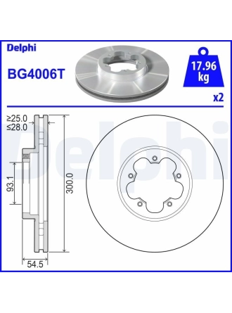 DELPHI BG4006T | Ön Fren Disk Ayna Transit V347 2,2 TDCI / 2,4Tdcı / 3,2 TDCI 06 /-A,Ceker Ölçü: (300 * 28) | 1 Adet