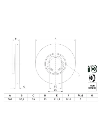 BOSCH 0986479F46 | Disk On (Ad) 13-Transit.Custom 2.2Tdci Kaplamalı | 2 Adet