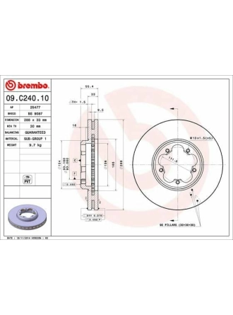 BREMBO 09.C240.10 | Fren Disk Ön Hava Kanallı 288-5 (Ford Transit Custom V362 14 -) | 1 Adet