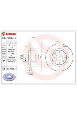 BREMBO 08.7238.10 | Fren Diski Ön Düz 266 mm (Peugeot Partner / 301 1.2 1.6 HDI 1.6 16V Berlingo 96 / C2 / C3 1.4 02) | 2 Adet