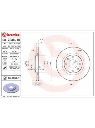 BREMBO 08.7238.10 | Fren Diski Ön Düz 266 mm (Peugeot Partner / 301 1.2 1.6 HDI 1.6 16V Berlingo 96 / C2 / C3 1.4 02) | 2 Adet