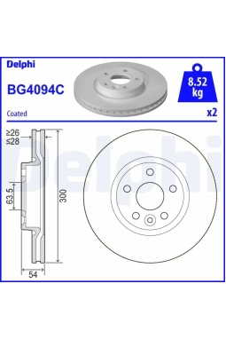 DELPHI BG4094C | Ön Fren Aynası Dıskı Mondeo IV S Max Galaxy 1,6Tı / 1,6Tdcı / 1.8 TDCI / 2.0 / 2,0Tdcı / 2,2 TDCI / 2,3Tdcı / 2.5 07 / Freelander 2 06-14 Evoque 12-18 /-Volvo S60 II 10 /-S80 II V70 III Xc70 II 06 /-Hava Soğutmalı (Dıslı Q13,7mm)