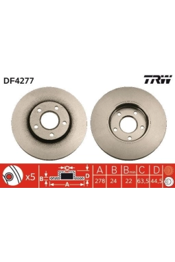 TRW DF4277 | Fren Diski Ön Tourneo Connect 02-131.8 TDCI / Tddi / Dı 1.8 TDCI 1.8 16V 1.8 TDCI Transit Connect (P65_, P70_, P80_) 02-131.8 16V 1.8 Di 1.8 TDCI 1.8 TDCI Connect 03-1.8D TDCI Havalı 278mm