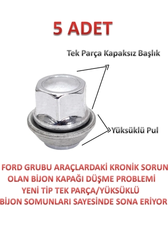 Hmpx Mondeo Bijon Somunu Krom Yüksüklü 5 Adet 19MM