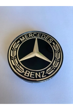 Yyo Mercedes-Benz Jant Göbeği 70MM-75MM (Siyah Zemin - Siyah Çerçeve) Yeni Model
