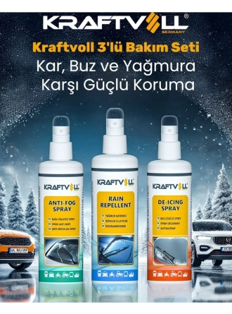 Yyo Kraftvoll Germany Buğu Önleyici Buz Çözücü Yağmur Kaydırıcı Kışlık Bakım Set 250ML x 3