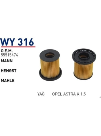 WUNDER WY316 | Opel Astra K 1.5 Dizel Yağ Filtresi