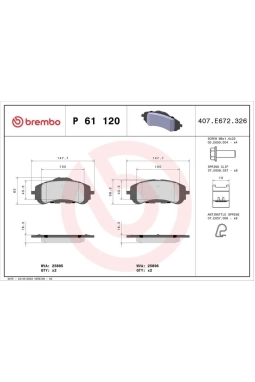 BREMBO P61120 | Fren Balatası Disk Çapı 283mm (Peugeot 308 II 1.2Vtı 1.2Thp 1.6 HDI 2.0 HDI 13 -) | 1 Adet
