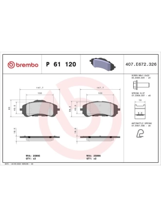 BREMBO P61120 | Fren Balatası Disk Çapı 283mm (Peugeot 308 II 1.2Vtı 1.2Thp 1.6 HDI 2.0 HDI 13 -) | 1 Adet
