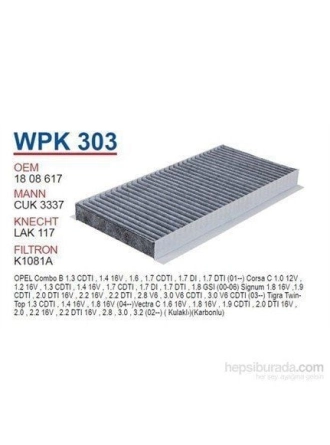 WUNDER WPK303 | Opel Corsa C Polen Filtresi Karbonlu