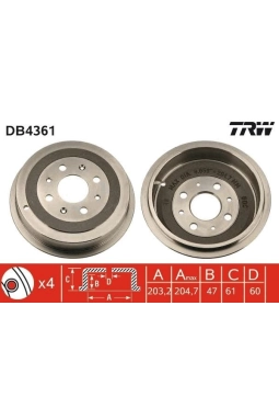 TRW DB4361 | Kampana Arka 10-G.Punto-Corsa.D 1.2 203,2mm
