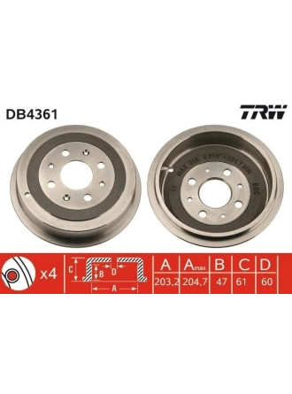 TRW DB4361 | Kampana Arka 10-G.Punto-Corsa.D 1.2 203,2mm