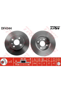 TRW DF4344 | Opel Combo C 4 Bijon Arka Disk Takım