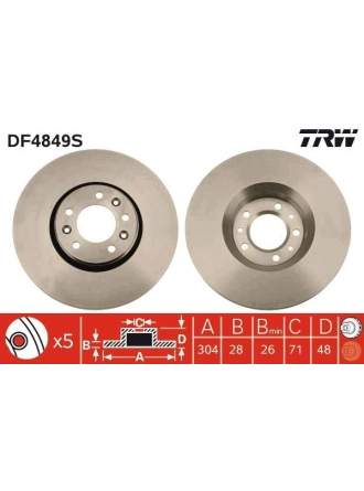 TRW DF4849S | Disk On (Ad) 07-Expert-Scd-Jumpy-C5 1.6Hdi-2.0Hdi Ø304 (Kutu Fıyat Tek) | 2 Adet