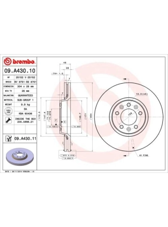 BREMBO 09.A430.10 | Fren Diski Peugeot Expert Tepee / 407 / Citroen Jumpy III / C5 / X7 04-304mm Takım Ön | 2 Adet