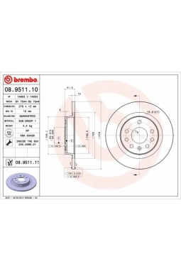 BREMBO 08.9511.10 | Fren Diski Arka 278mm (Opel Vectra C 1.6 16V 06 / 04 | 2 Adet