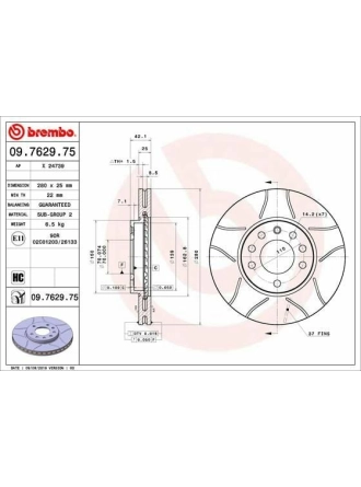 BREMBO 09.7629.75 | Fren Diski Astra G / H Combo C Zafira A / B 5 Bij. Ön | 2 Adet