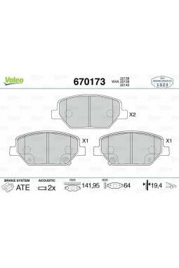 VALEO 670173 | Fren Balata Ön 17-Insignia.B 17Jant