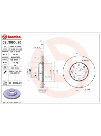 BREMBO 09.3090.20 | Fren Diski Ön Havalı (236-6)-(Chevrolet Kalos 02 / 10 / Aveo 05 / 10) | 2 Adet