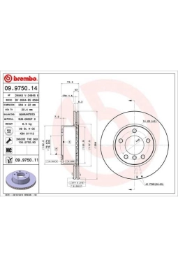 BREMBO 09.9750.11 | Fren Diski Ön Kaplamalı (BMW 1 Seri-E87 / 1.16-1.18) | 2 Adet