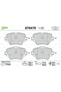 VALEO 670470 | Fren Balata Ön 14-2-Seri (F45-F46) 5-Seri (F90-G30-G31) X1-X2-X3-X4-Mini Cooper