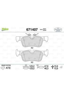 VALEO 671407 | Fren Balata Arka 14-2-Seri (F45) X1 (F48)