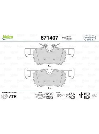 VALEO 671407 | Fren Balata Arka 14-2-Seri (F45) X1 (F48)