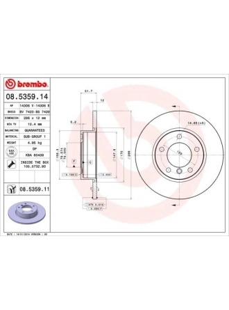 BREMBO 08.5359.14 | Fren Diski Ön Düz 286 mm (BMW E36) | 2 Adet