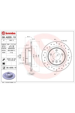 BREMBO 08.A205.1X | Fren Diski Arka Delikli BMW E87-E90-E91 / 1.18-3.16-3.20 | 2 Adet