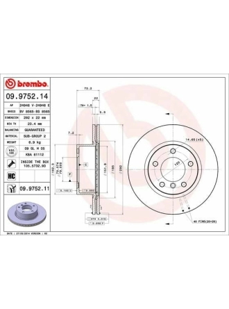 BREMBO 09.9752.11 | Fren Diski Ön Hava Kanallı BMW E87-E90 / 120-316-320 Kaplamalı | 2 Adet